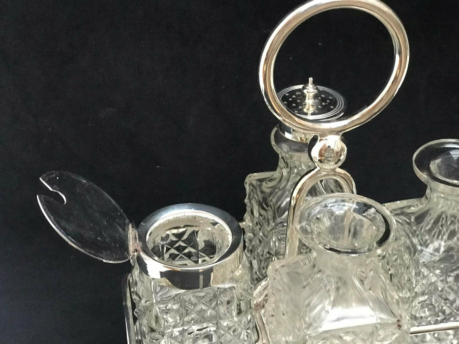 Condiment Cruet Holder Caddy Spice Set Victorian Silver Plated Glass Antique English Tableware Oil Mustard Vinager Luxury Wedding Gift photo 369.0