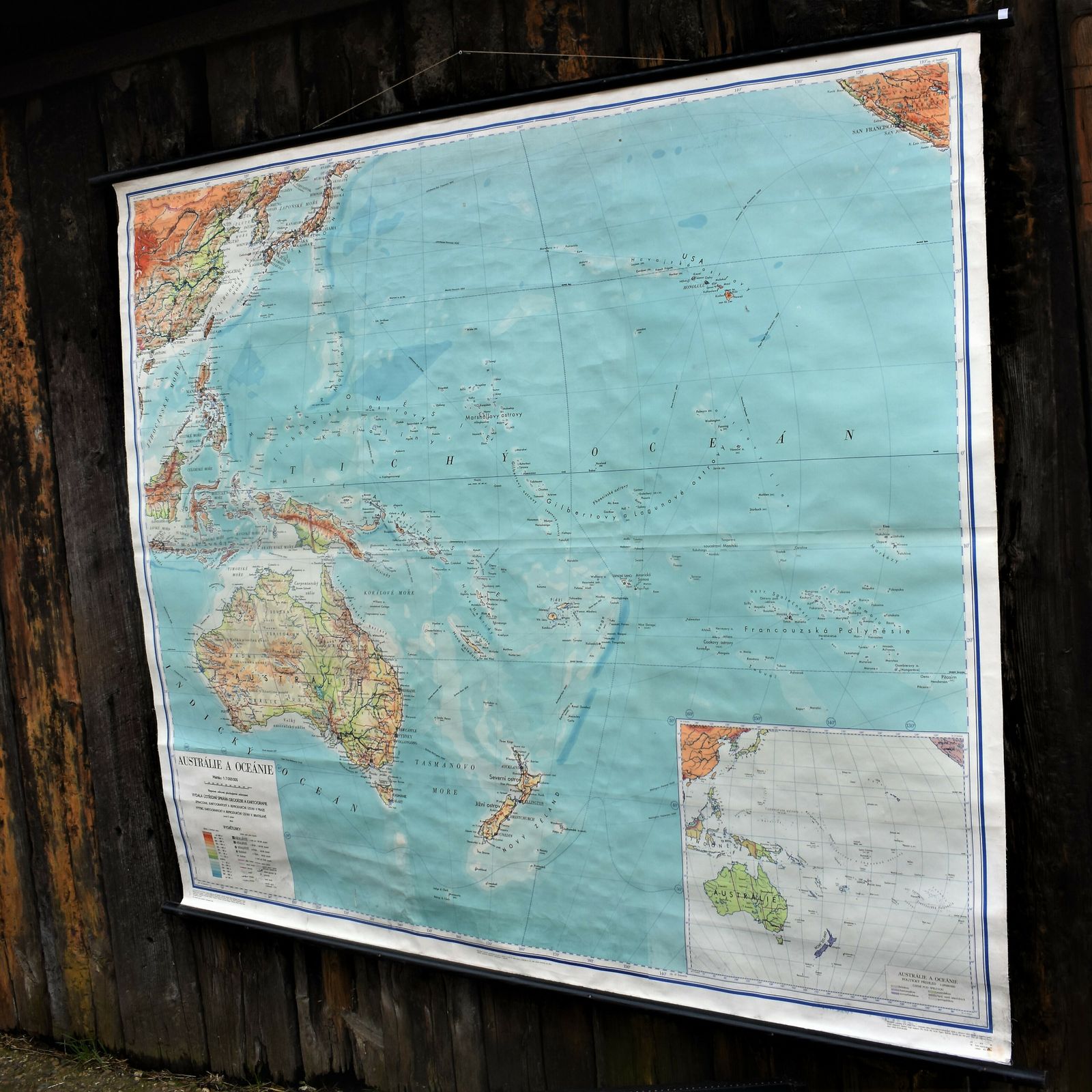 Vintage Oversized Australia Oceania Pacific Linen Backed Map Original Ba photo 225.0