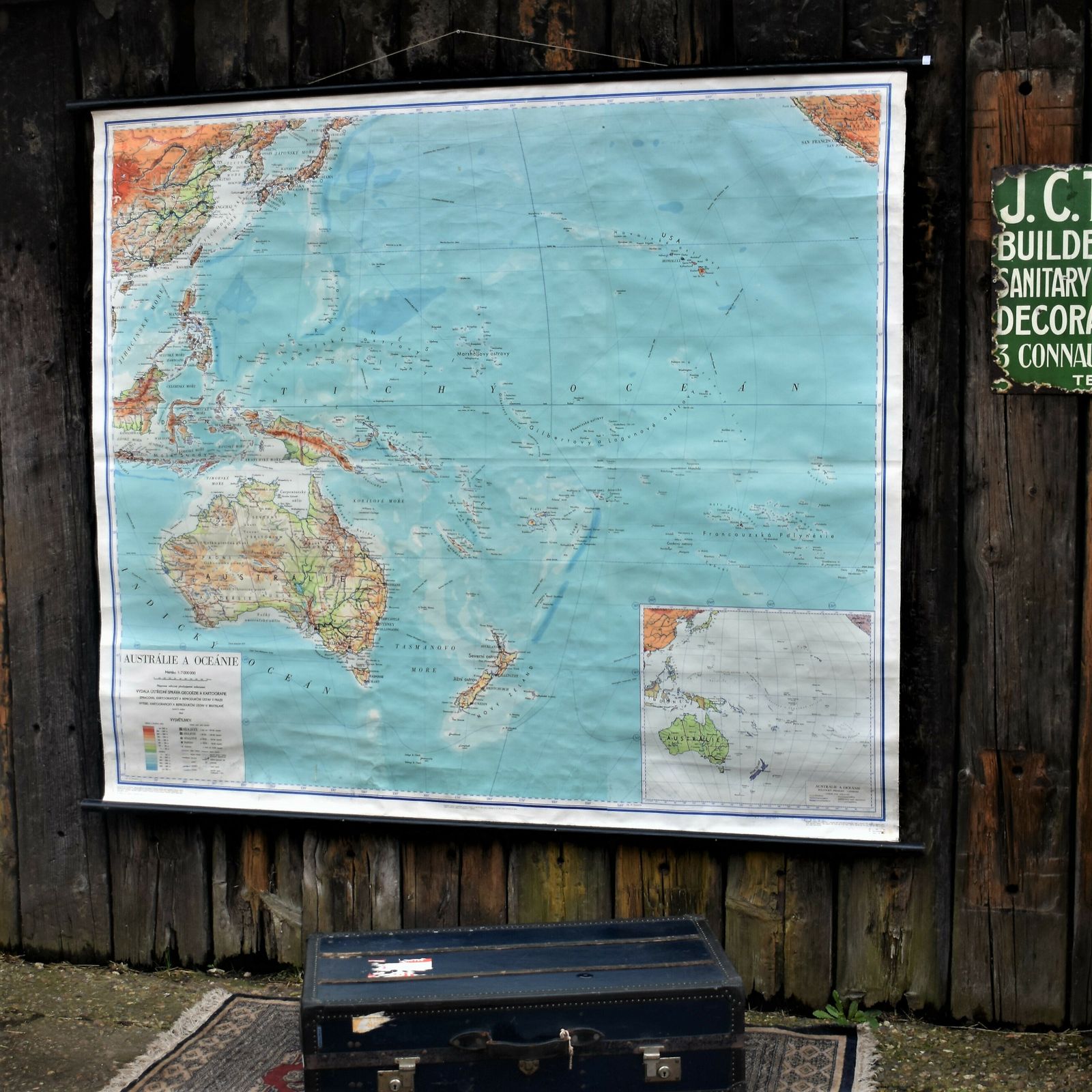 Vintage Oversized Australia Oceania Pacific Linen Backed Map Original Ba photo buy