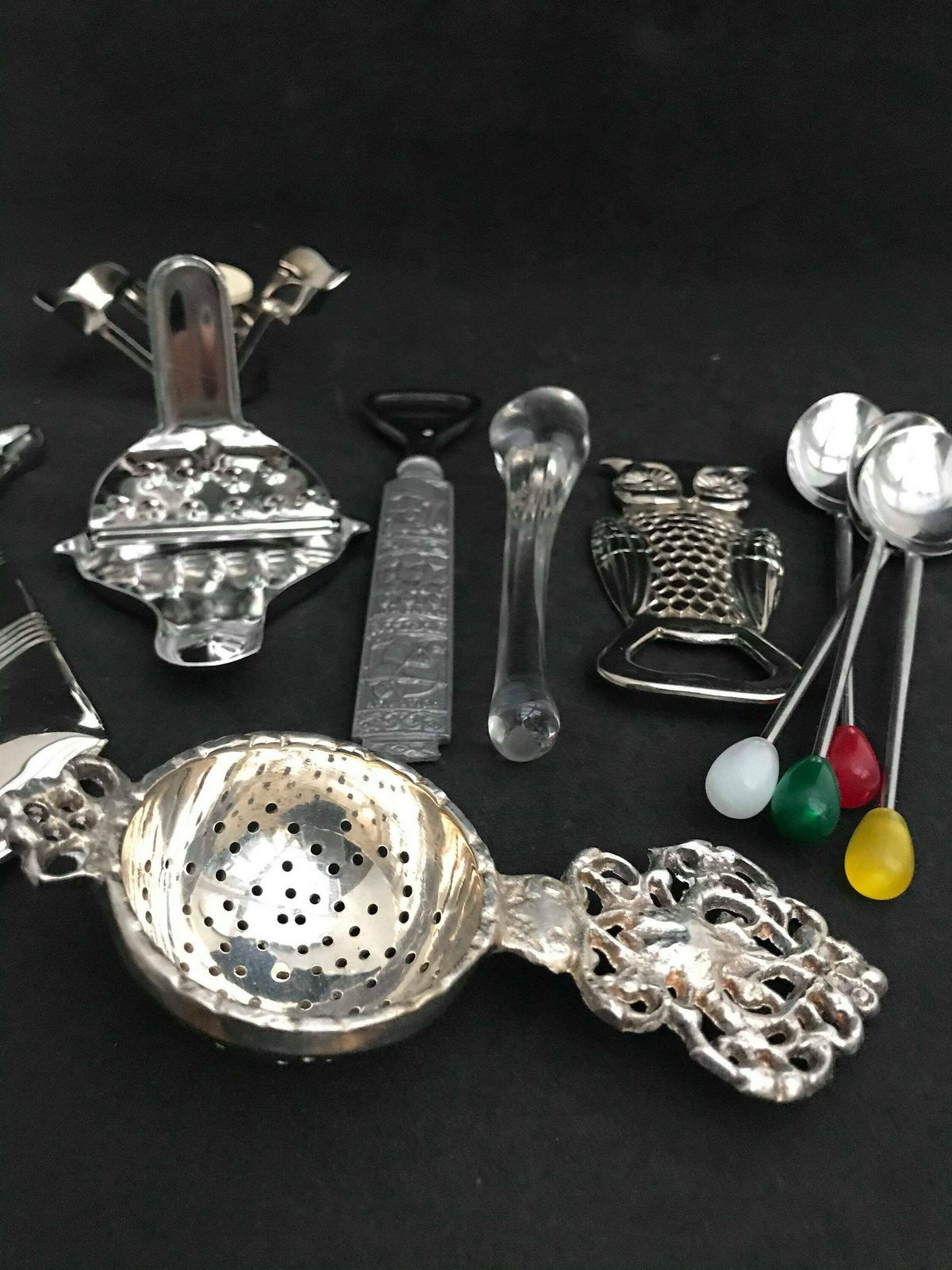 photo for sale Bar Accessories Set Vintage Bar Tools Champagne Stopper Viking Bottle Opener Owl Beer Opener Lemon Squeezer Cocktail Spoon Stirrer Gift Him