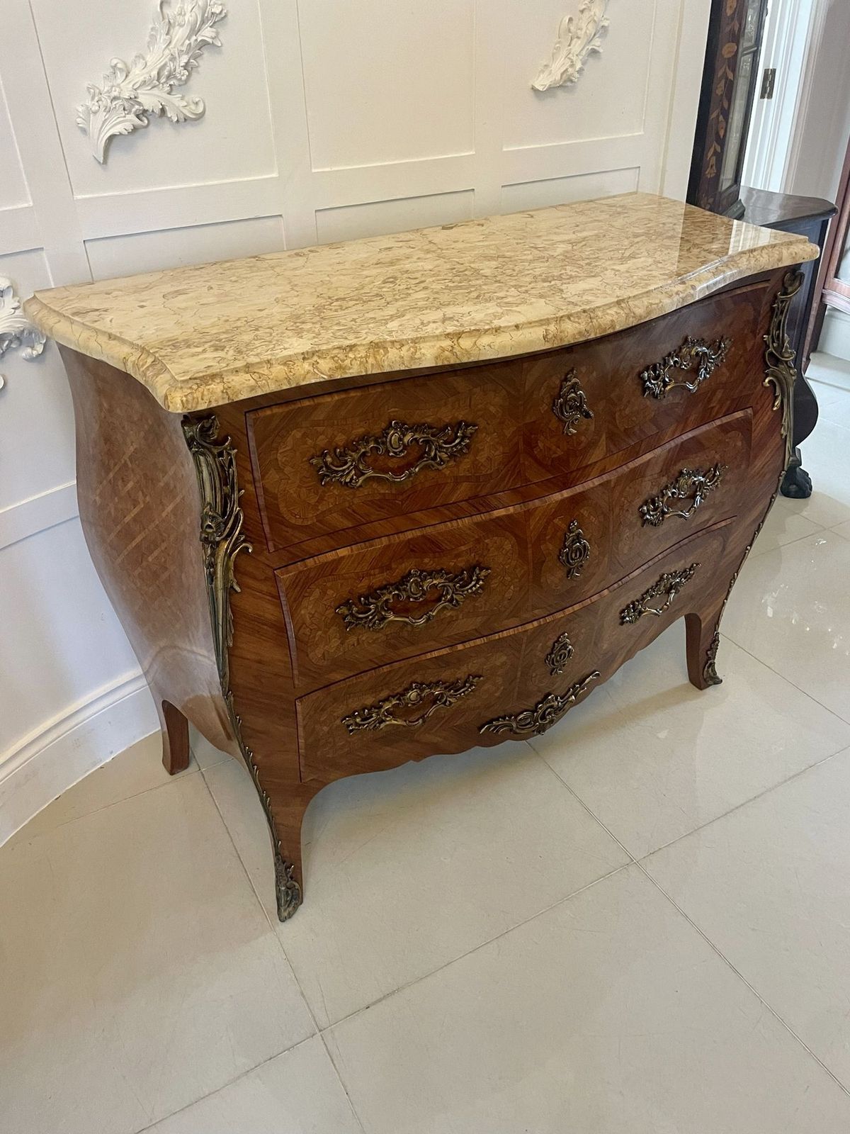 Antique 19th Century Quality French Parquetry Marble Top Chest Of Drawers photo furniture