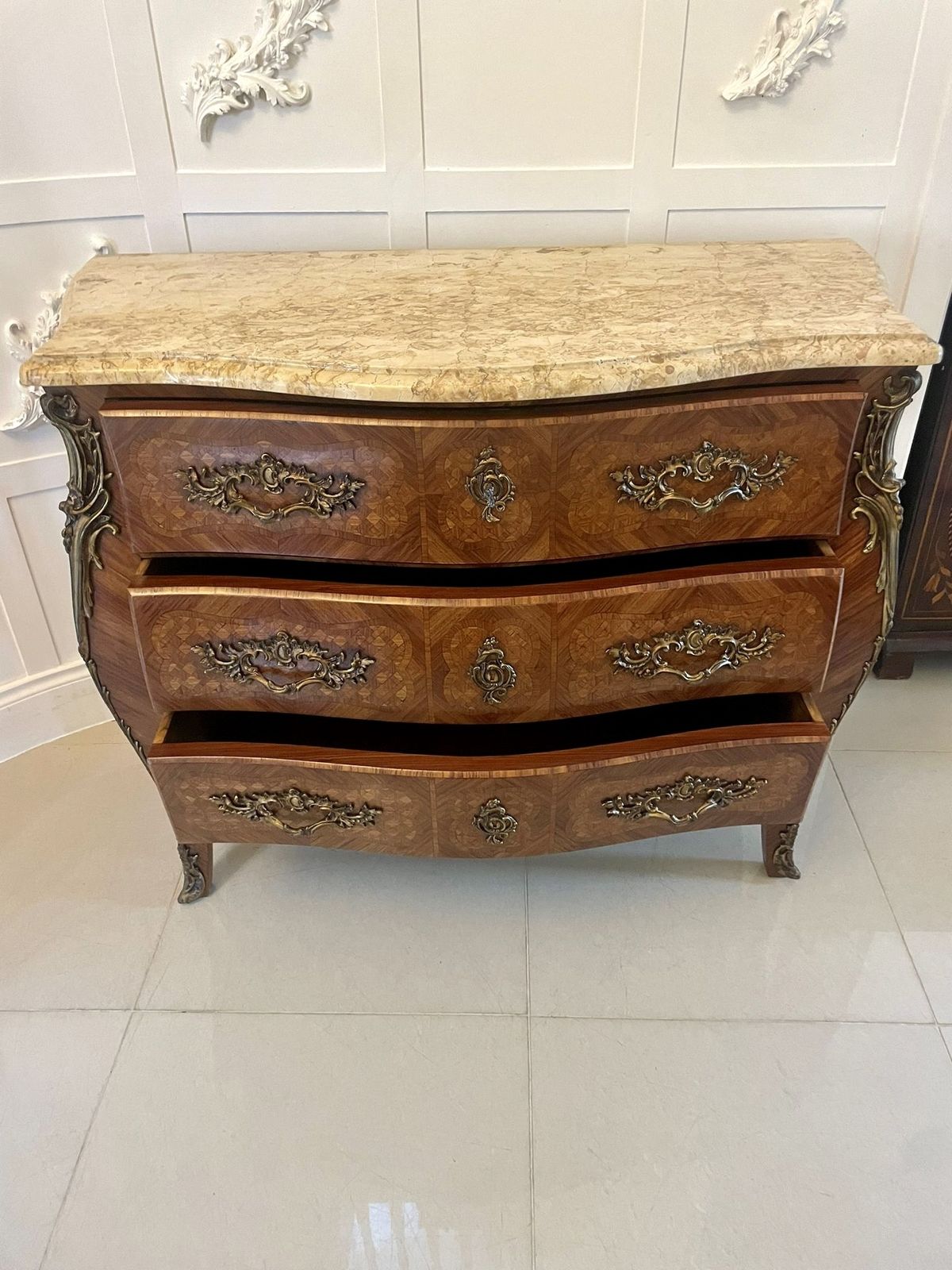 Antique 19th Century Quality French Parquetry Marble Top Chest Of Drawers photo 5500.0