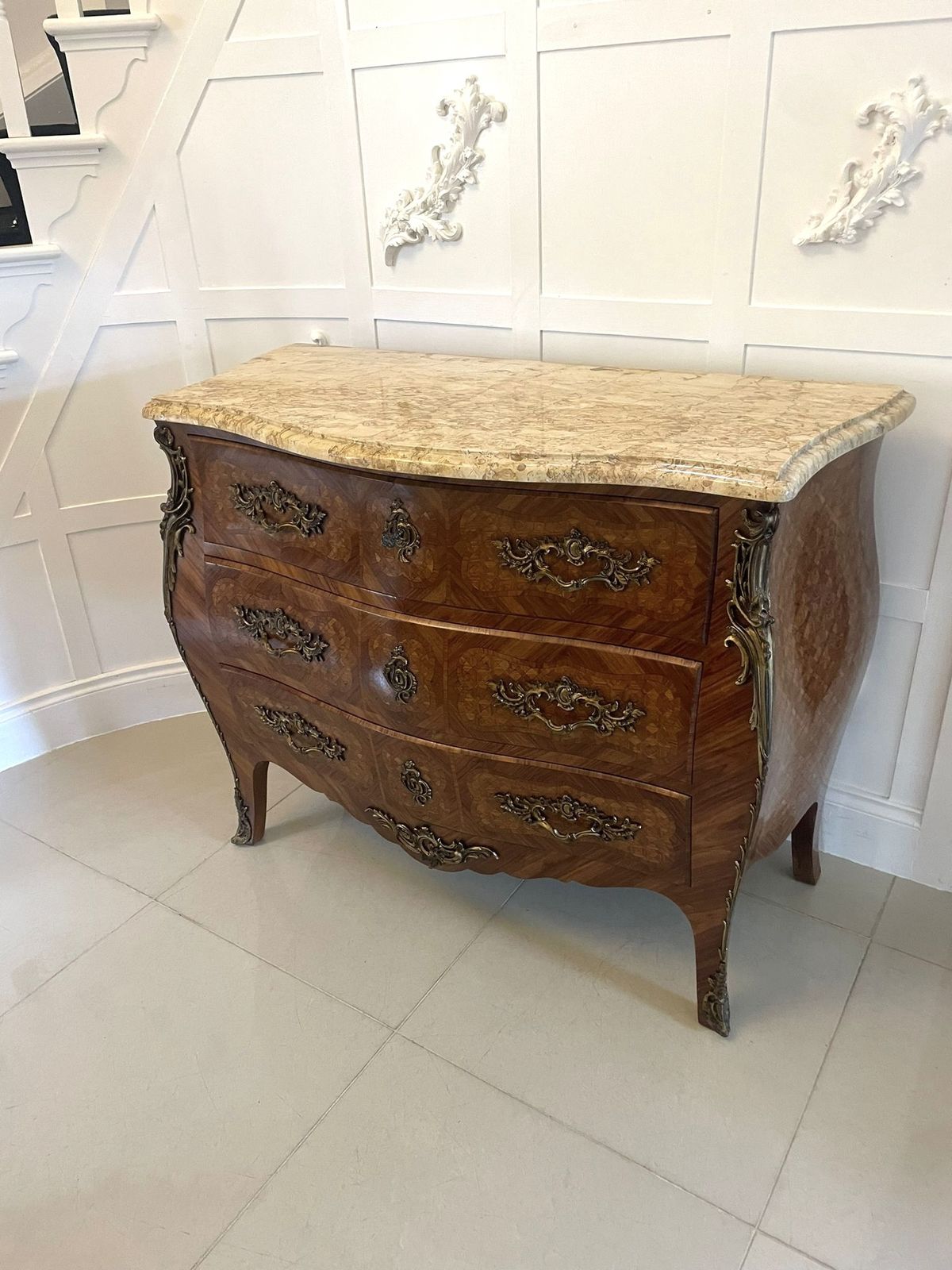 photo furniture Antique 19th Century Quality French Parquetry Marble Top Chest Of Drawers