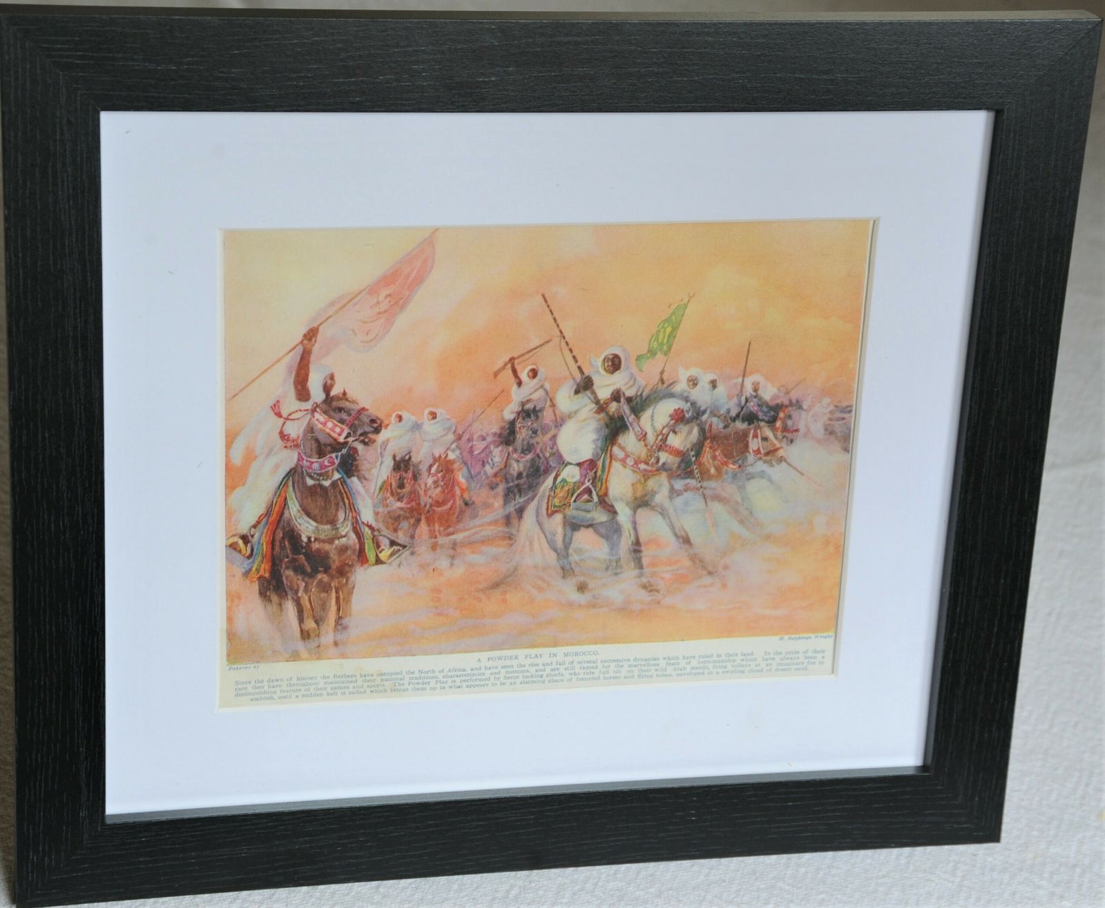 Antique Framed Colour Print Of Orientalist Painting Of Berbers In Morocco By Henry Wright