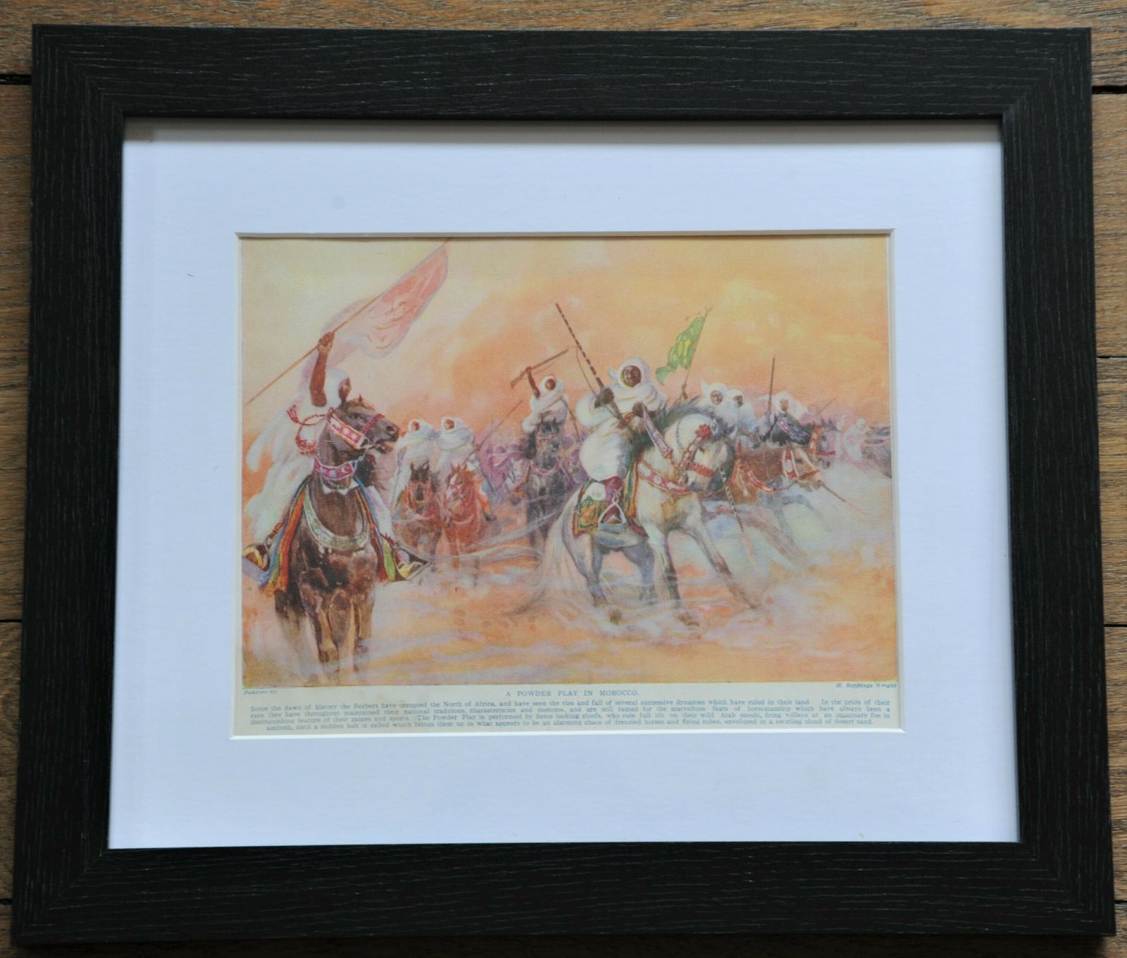 Antique Framed Colour Print Of Orientalist Painting Of Berbers In Morocco By Henry Wright photo 176.0