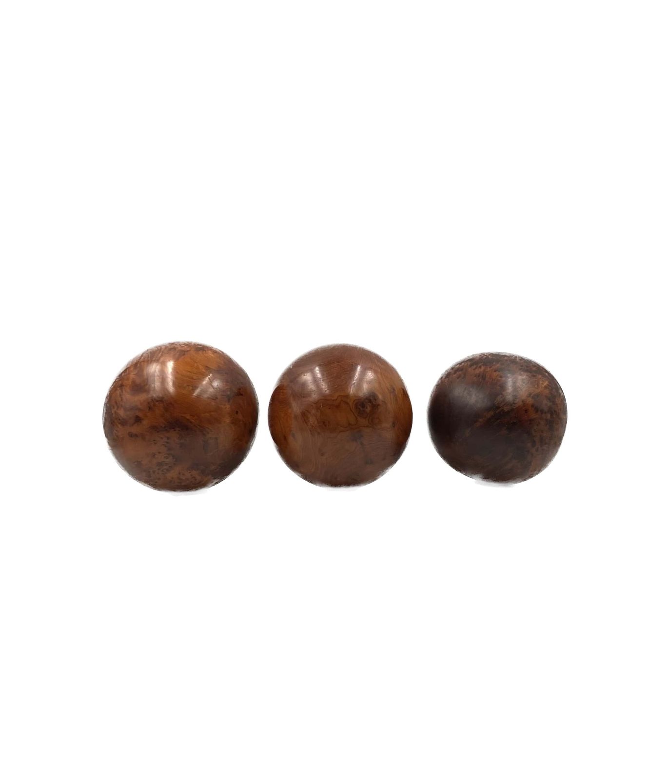 photo for sale Set Of 3 Wooden Spherical Sculptures, France 1960s