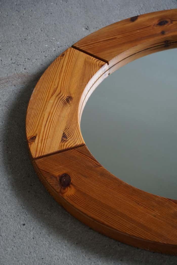 Wall Mirror In Solid Pine By Glasmäster Markaryd, Sweden, 1960s photo vintage