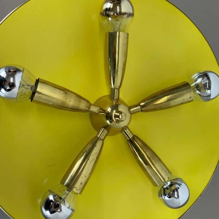 Brass + Yellow Stilnovo Style Theatre Wall Ceiling Light Sconces, Italy, 1950s photo for sale