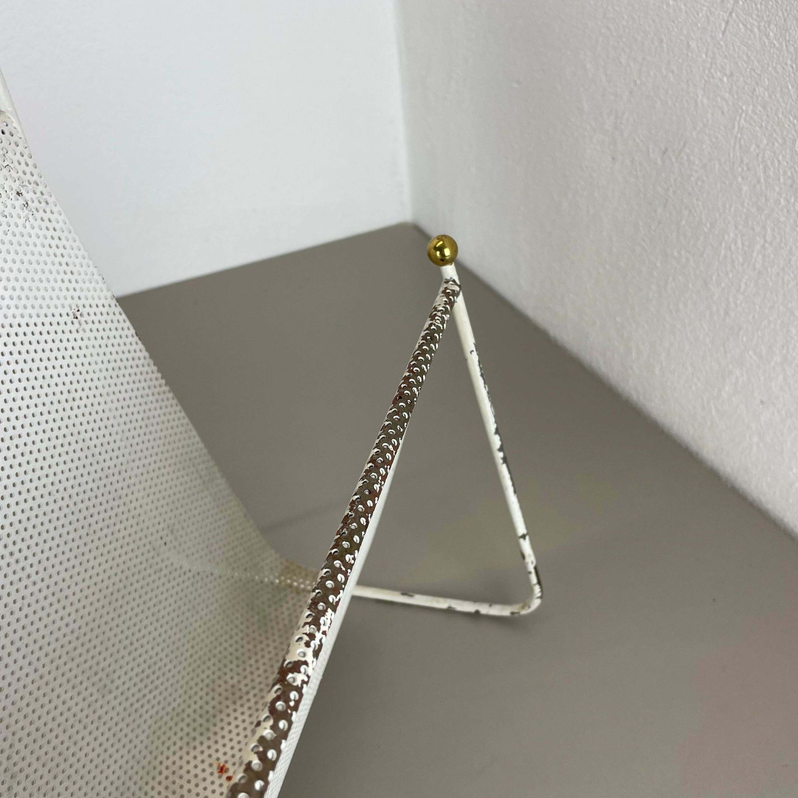 photo vinterior Mategot Aubock Style White Metal Hole Pattern Magazine Holder, France, 1950s
