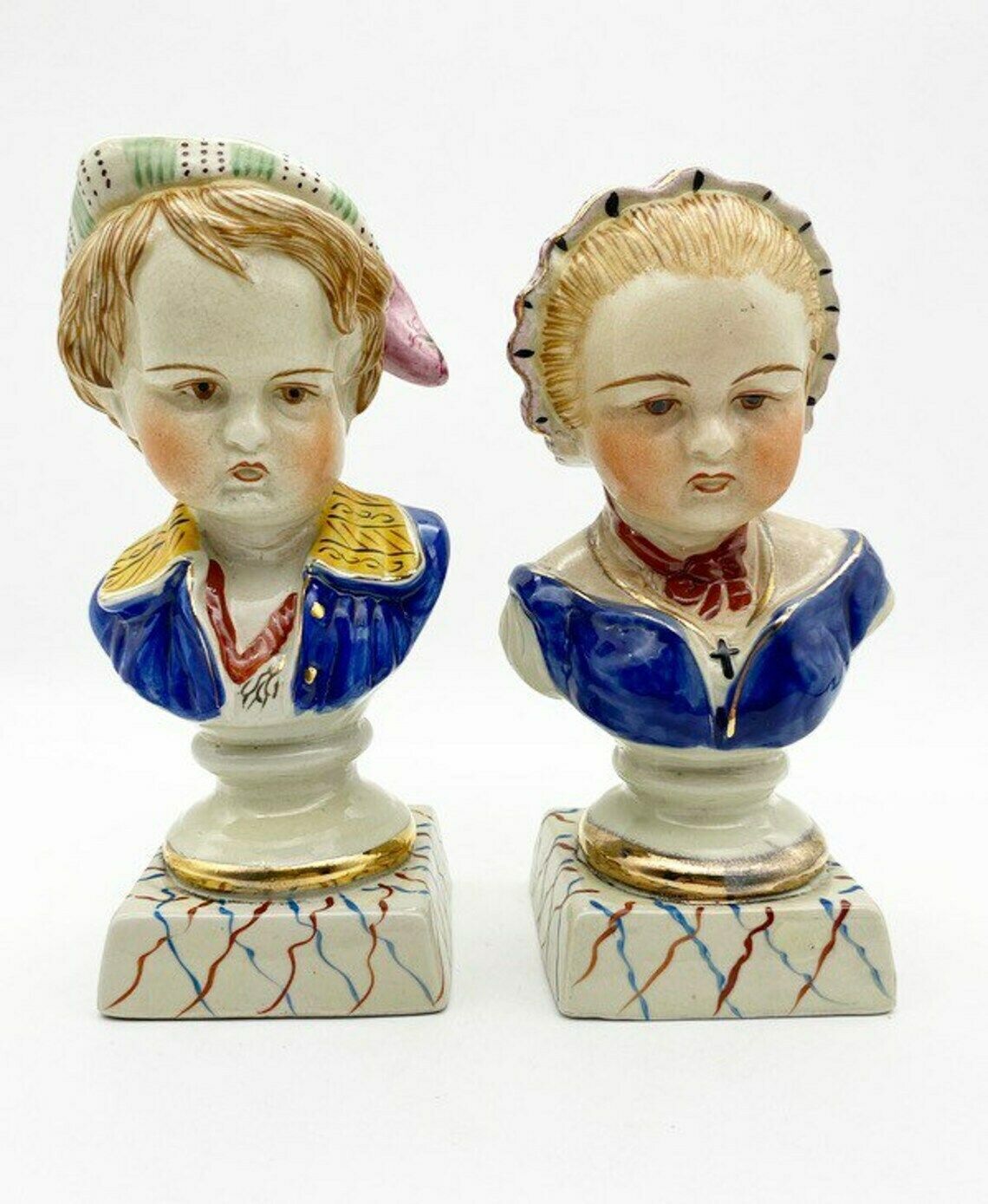 Antique Staffordshire Pair Of Children Busts Boy And Girl Figures