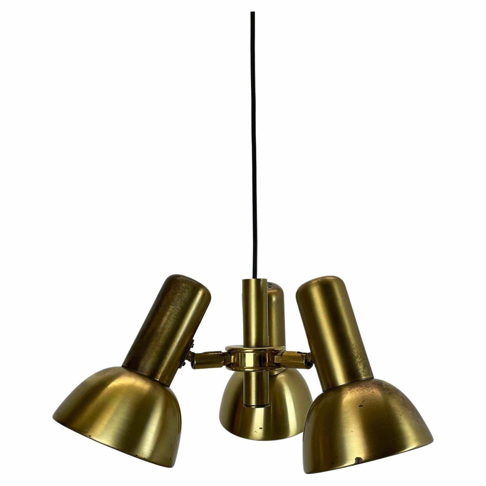3 Spot Brass Tone Hanging Light Koch And Lowy Style Omi Lighting, Germany 1970