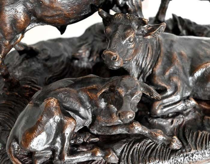 After Jules Moigniez (1835 1894), Bronze Figure Of A Bull, Cow & Calf Home Décor photo buy