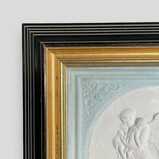 Framed C19th Parian Tile Of An Angel And Child photo for sale