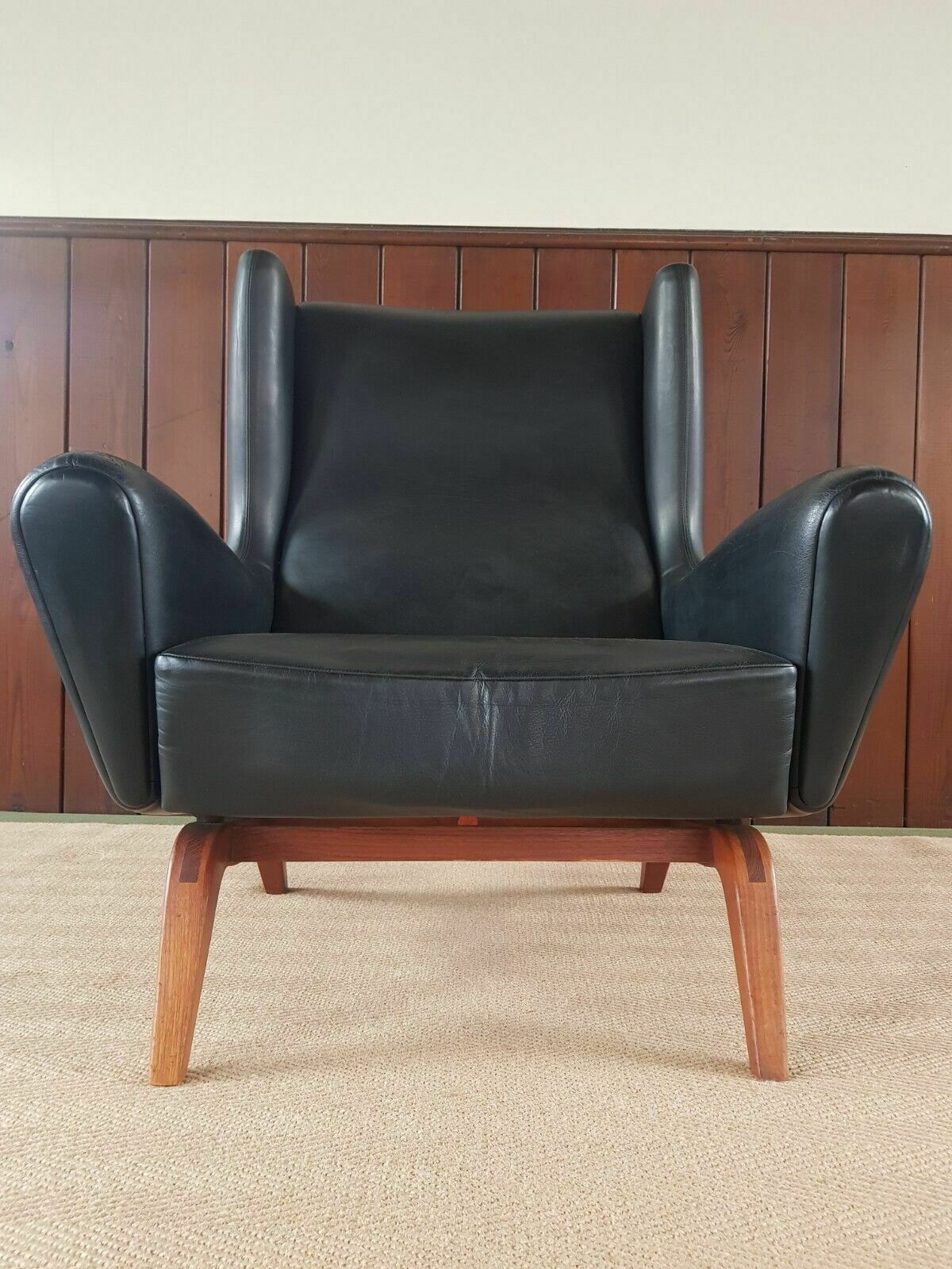 Rare 1950 Illum Wikkelso Leather Wingback Chair ''Model 110'' Teak Mid Century photo Furniture