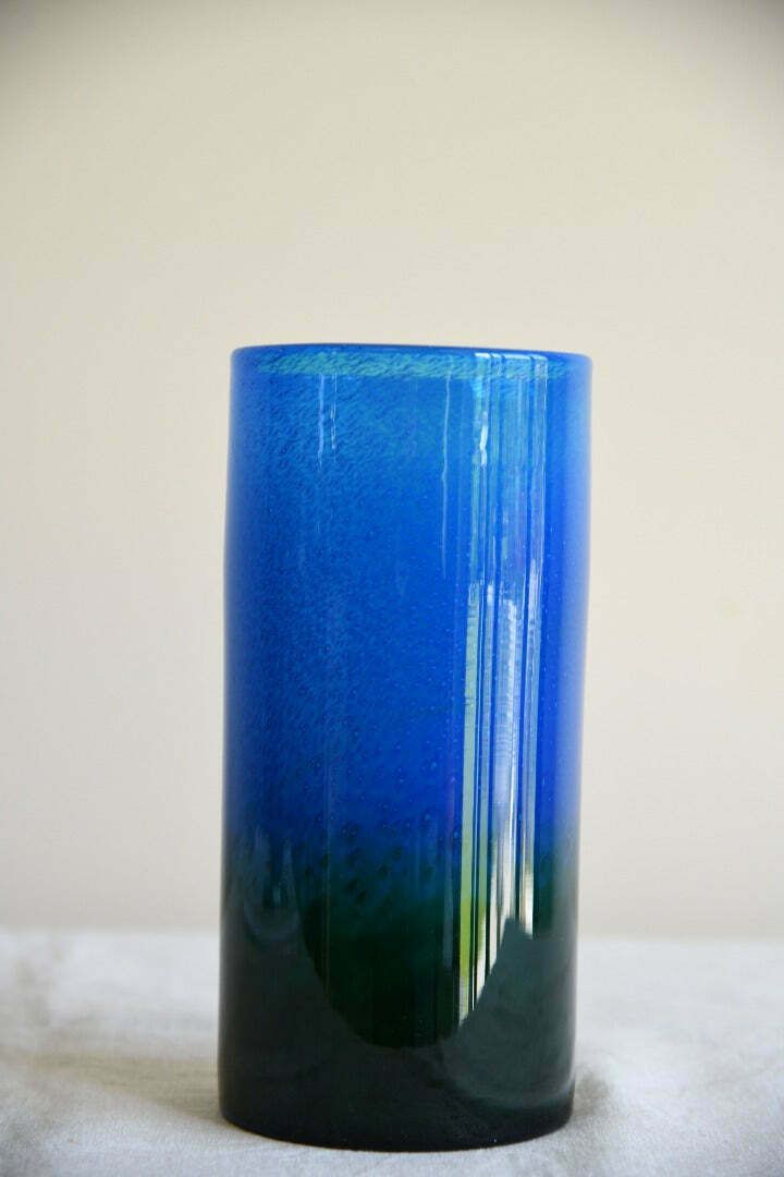 John Orwar Lake Ekenas Sweden Blue & Green Cylinder Glass Vase photo for sale