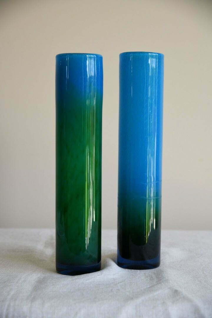 Pair Blue & Green Glass Vase John Orwar Lake Ekenas Sweden photo vinterior