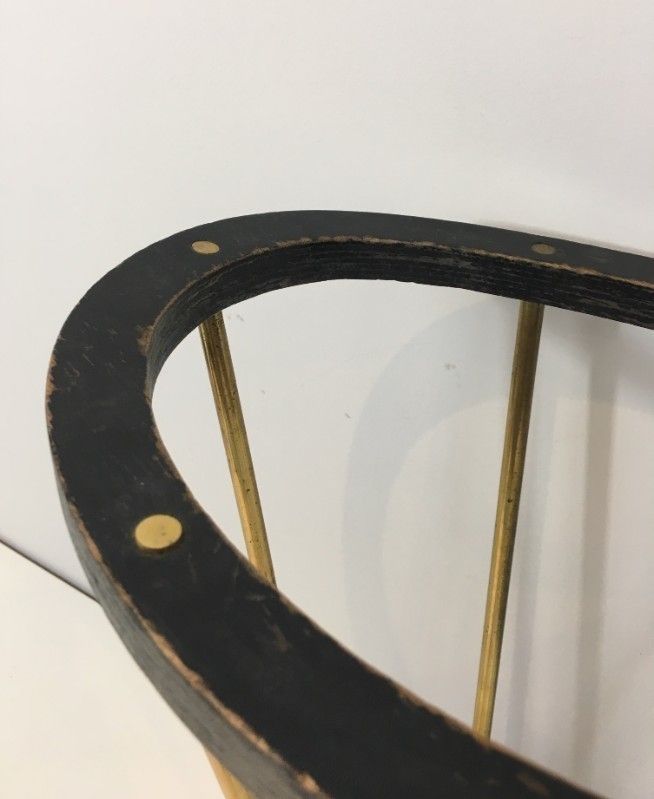 50s 29283: Attributed To Jacques Adnet. Ebonised Wood And Brass Umbrella Stand. French photo vintage