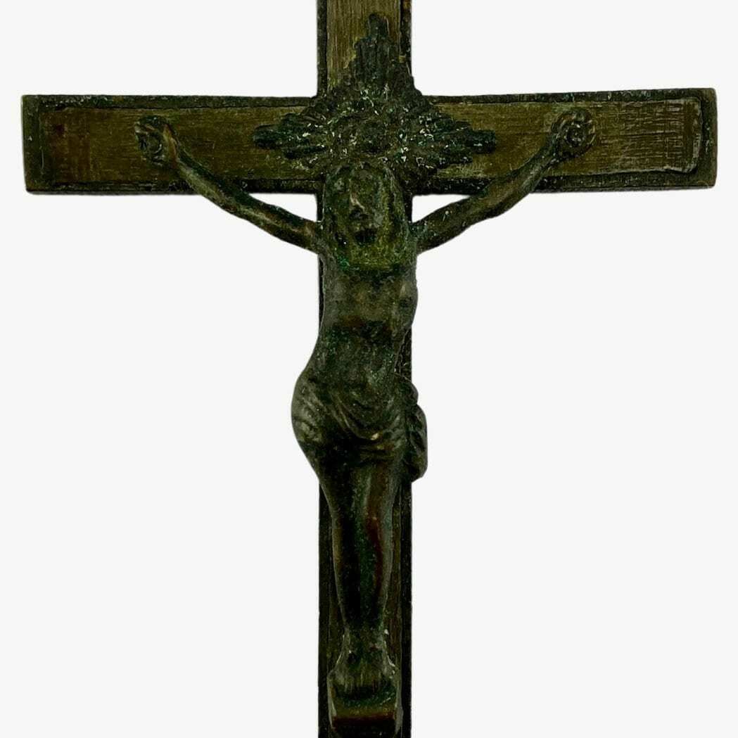 Antique Bronze Pectoral Religious Skull & Cross Bones Crucifix photo for sale