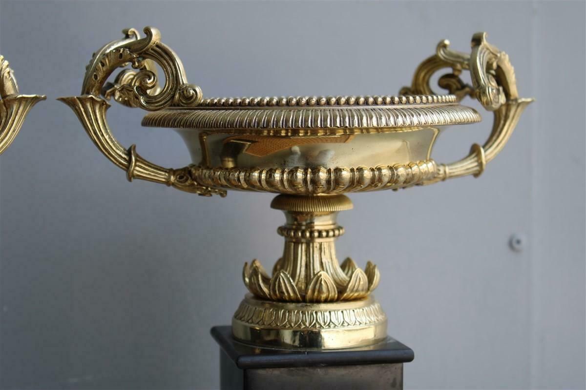 Pair Of Vases In Black Marble And Parts In Polished Brass Napoleon III France photo furniture
