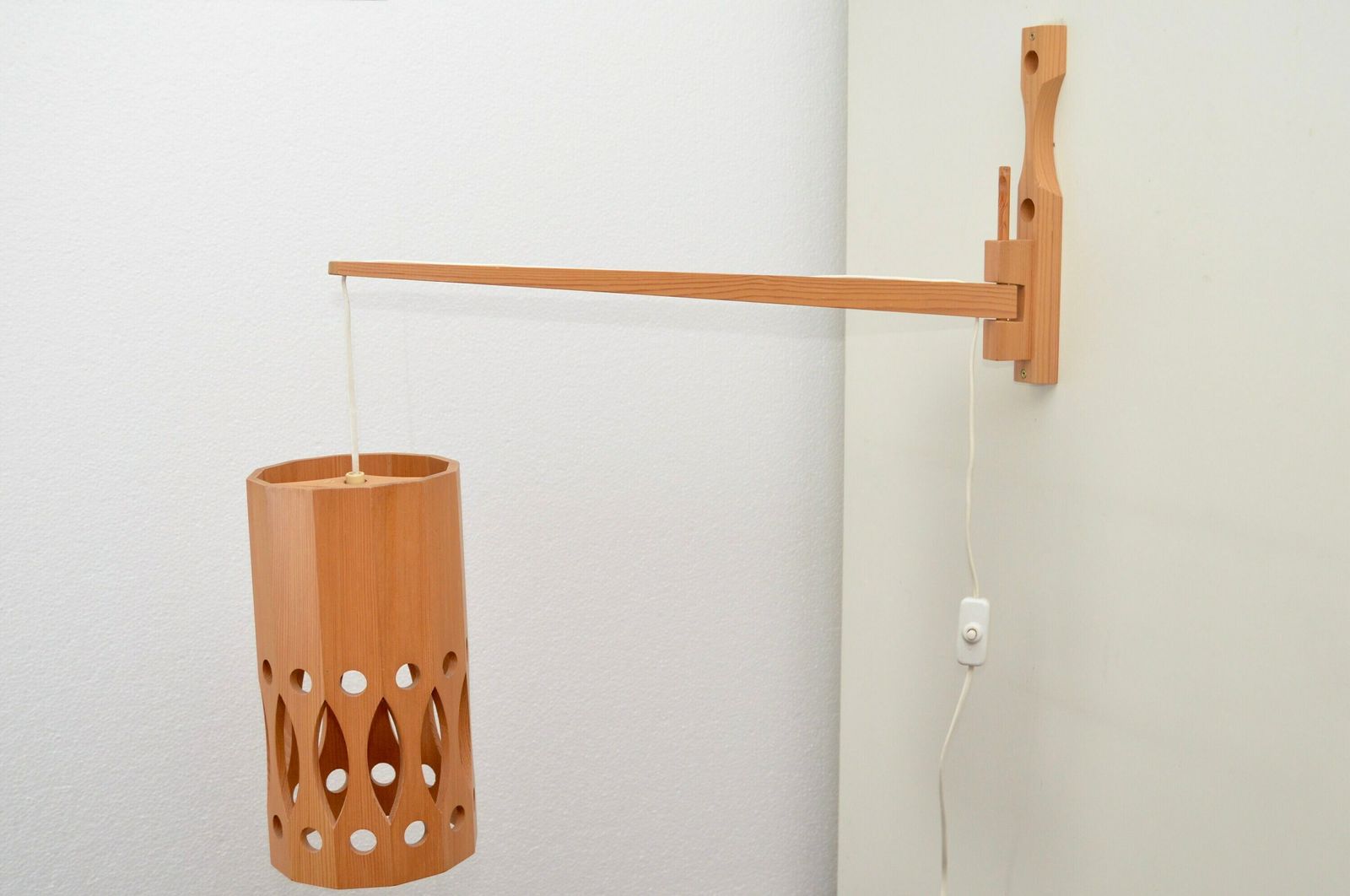 Midcentury Wooden Swivel Wall Lamp By Ab Nordsik , Sweden 1970s photo Lighting