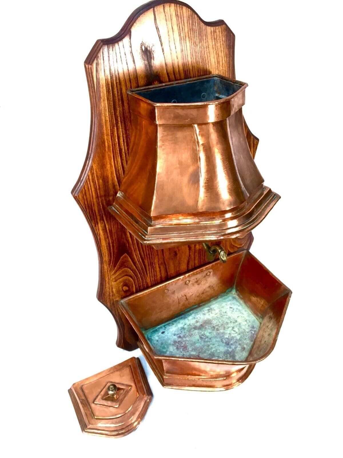 Antique French Copper Wall Fountain / Water Feature On Oak Display Board C1900 photo Home Decor