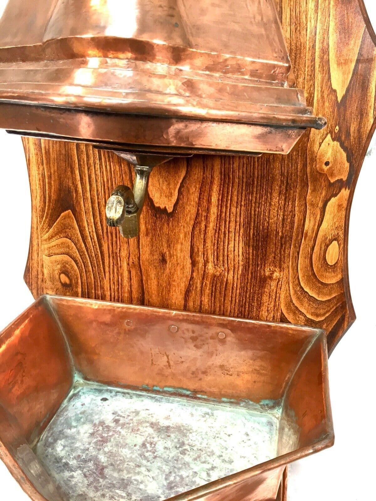 Antique French Copper Wall Fountain / Water Feature On Oak Display Board C1900 photo vintage