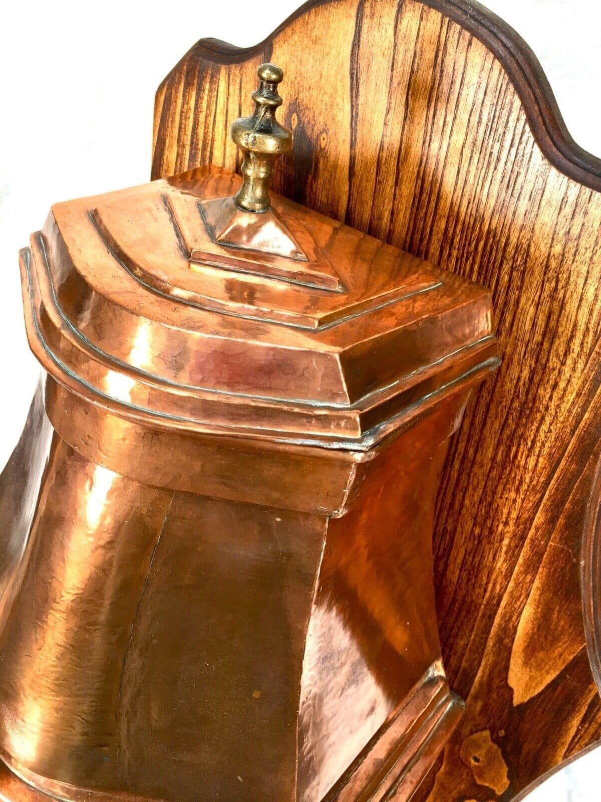 photo furniture Antique French Copper Wall Fountain / Water Feature On Oak Display Board C1900