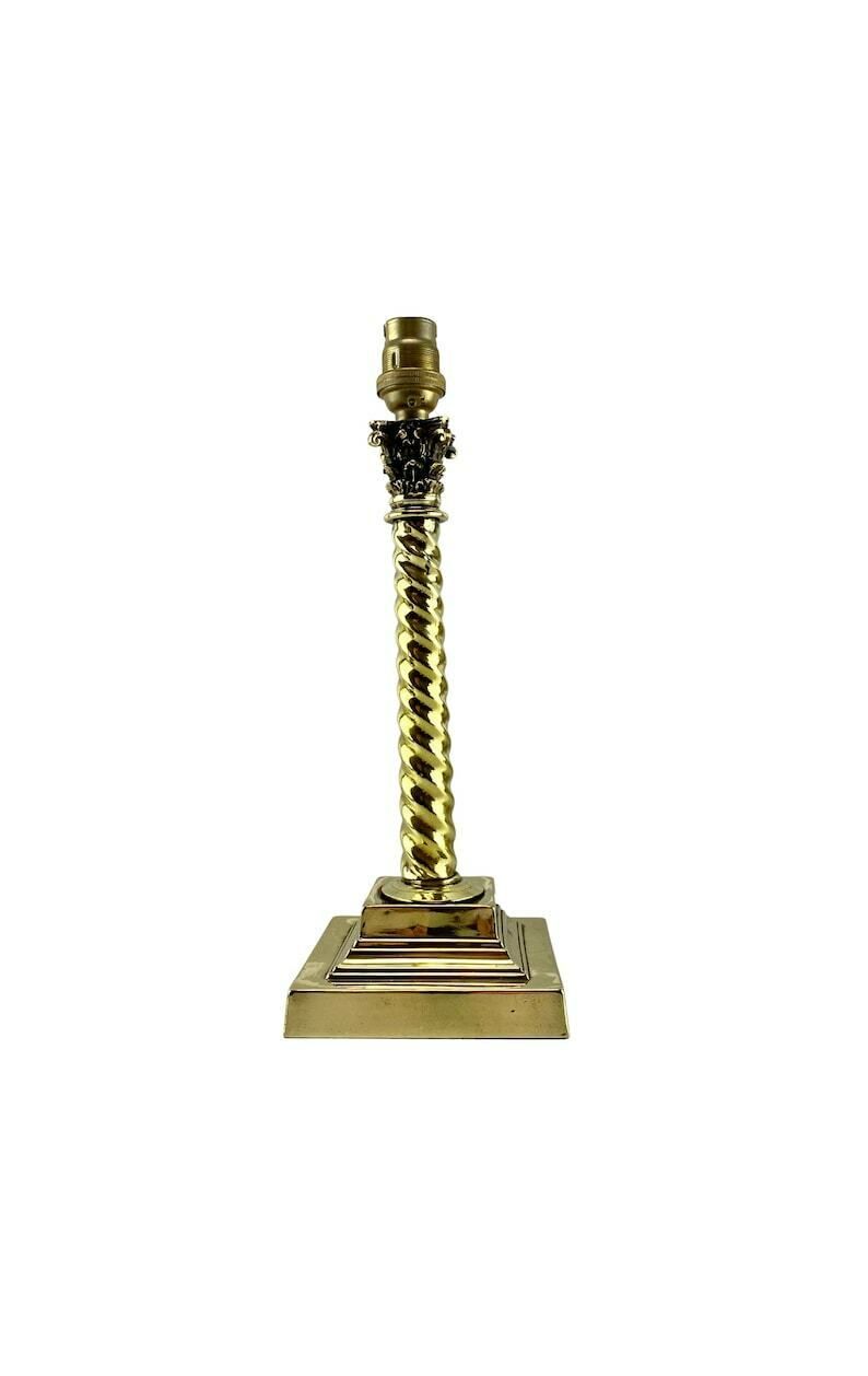 Antique Edwardian Brass Barley Twist Column Table Light   Home Decor photo Lighting