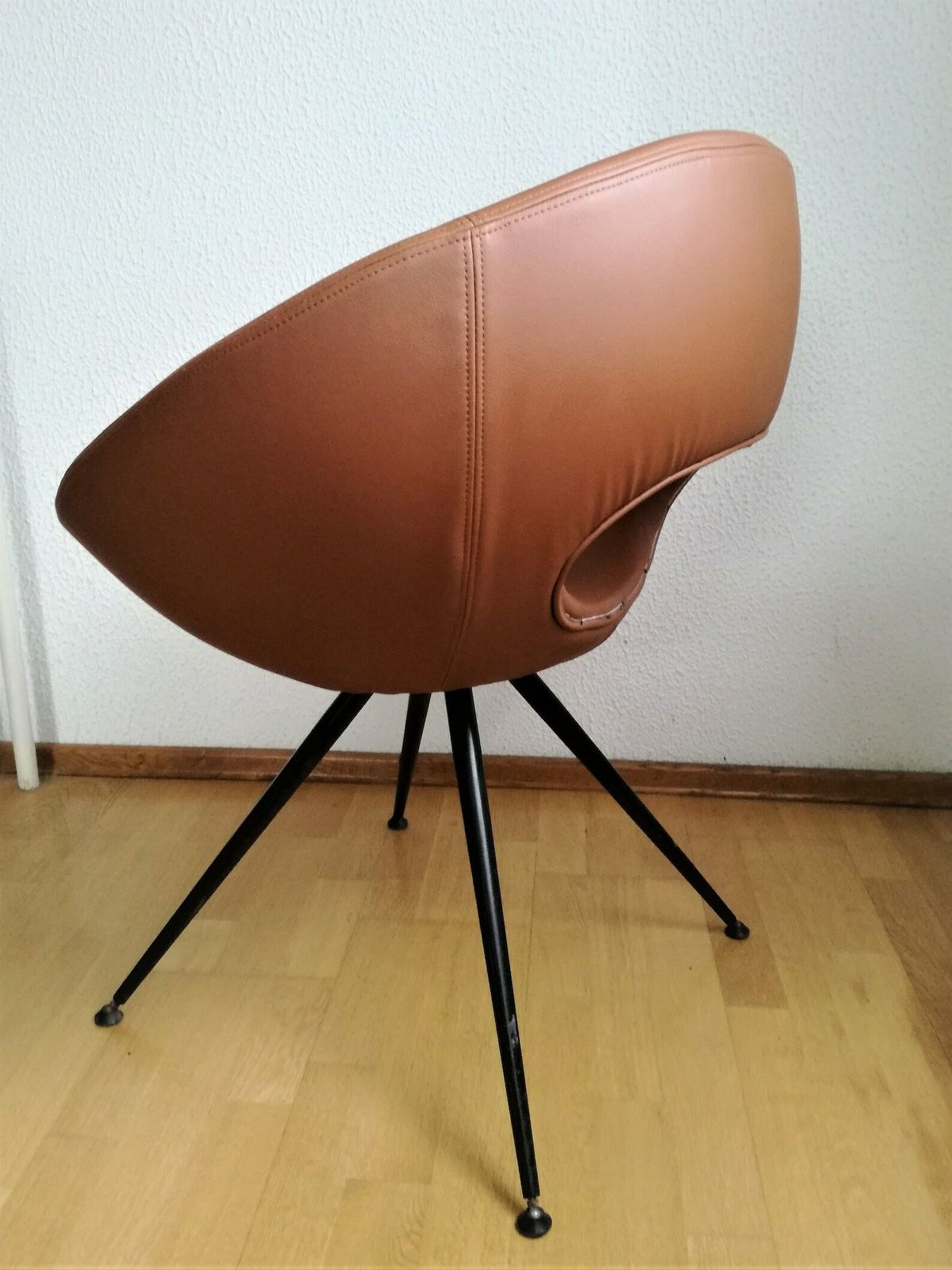 Vintage Round Lounge Chair / Muted Cognac / Faux Leather / 80s Design photo for sale