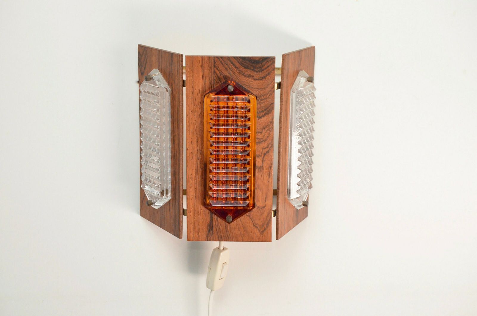 Scandinavian Teak And Glass Wall Lamp "Facette" By A Belysning, Sweden 1960s photo for sale