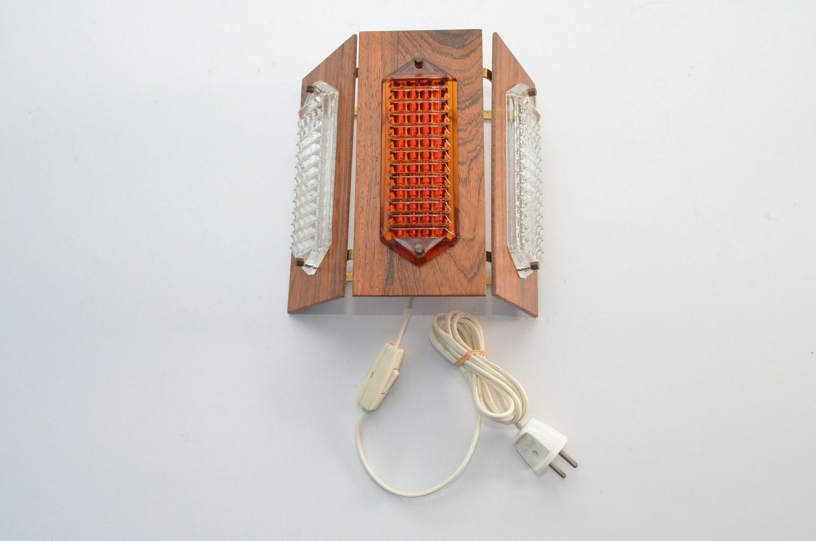 Scandinavian Teak And Glass Wall Lamp "Facette" By A Belysning, Sweden 1960s photo vintage