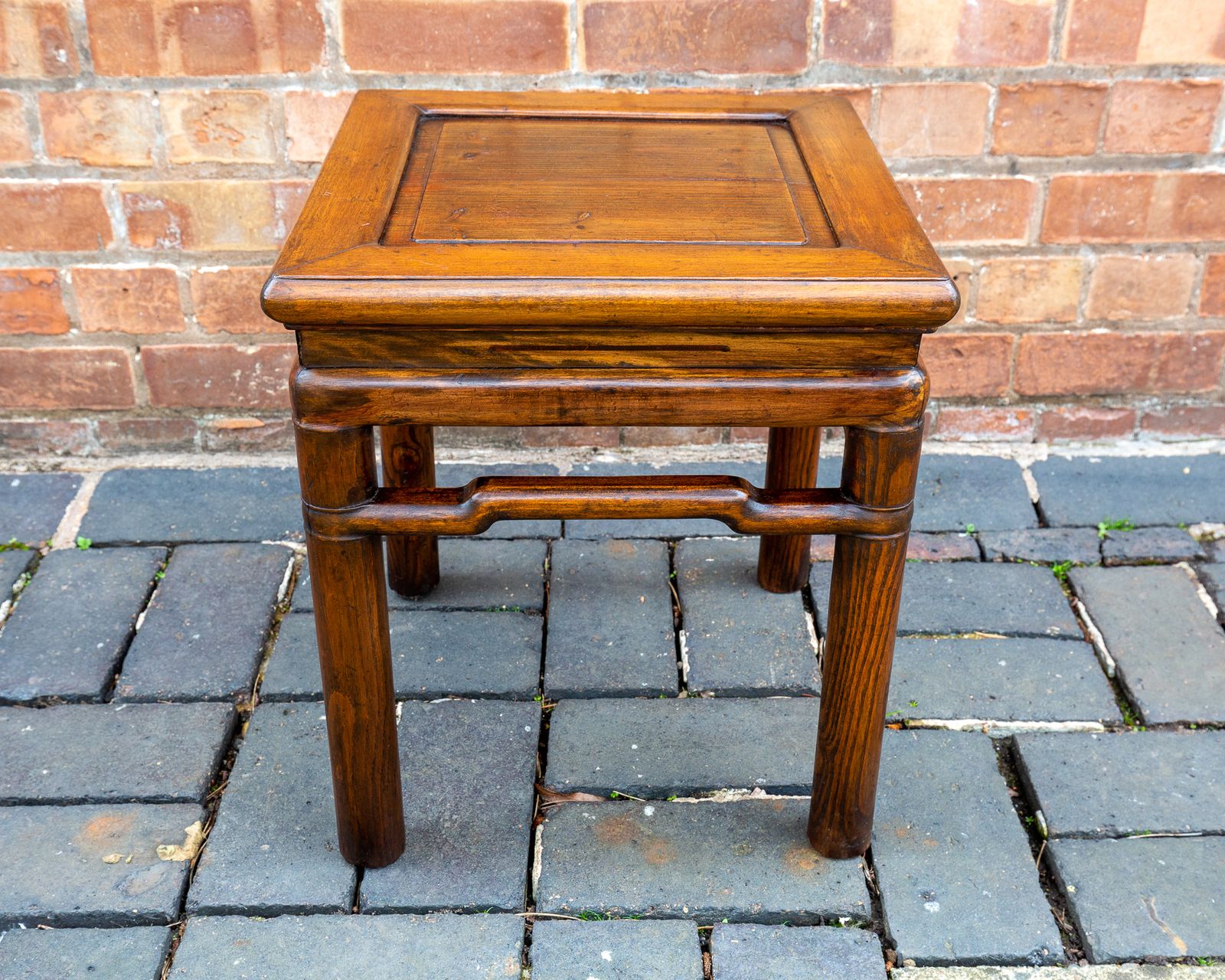 photo for sale Antique Chinese Square Lamp Table Coffee Side Humpback Shanxi Province 1900 Yumu Northern Elm Wood Qing Dynasty