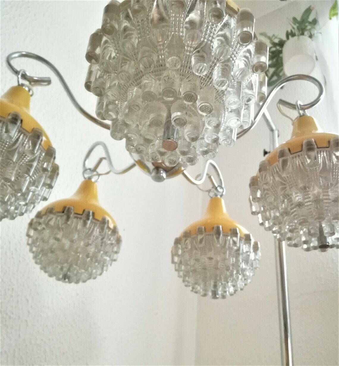 Vintage Teardrop Chandelier  Midcentury Pendant Light  Space Age  Yellow And Silver  Pineapple Shape photo Lighting