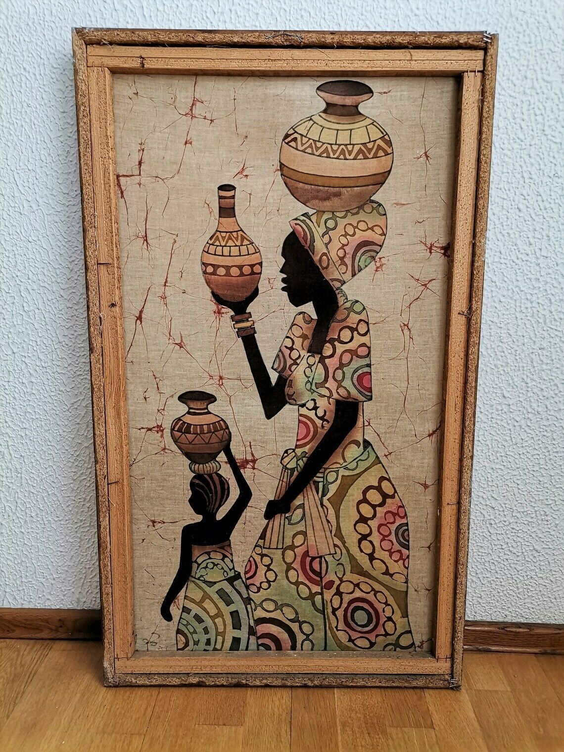 Authentic African Painting / Woman And Child / Etched Wooden Frame / Decoration / 20th Century photo Art