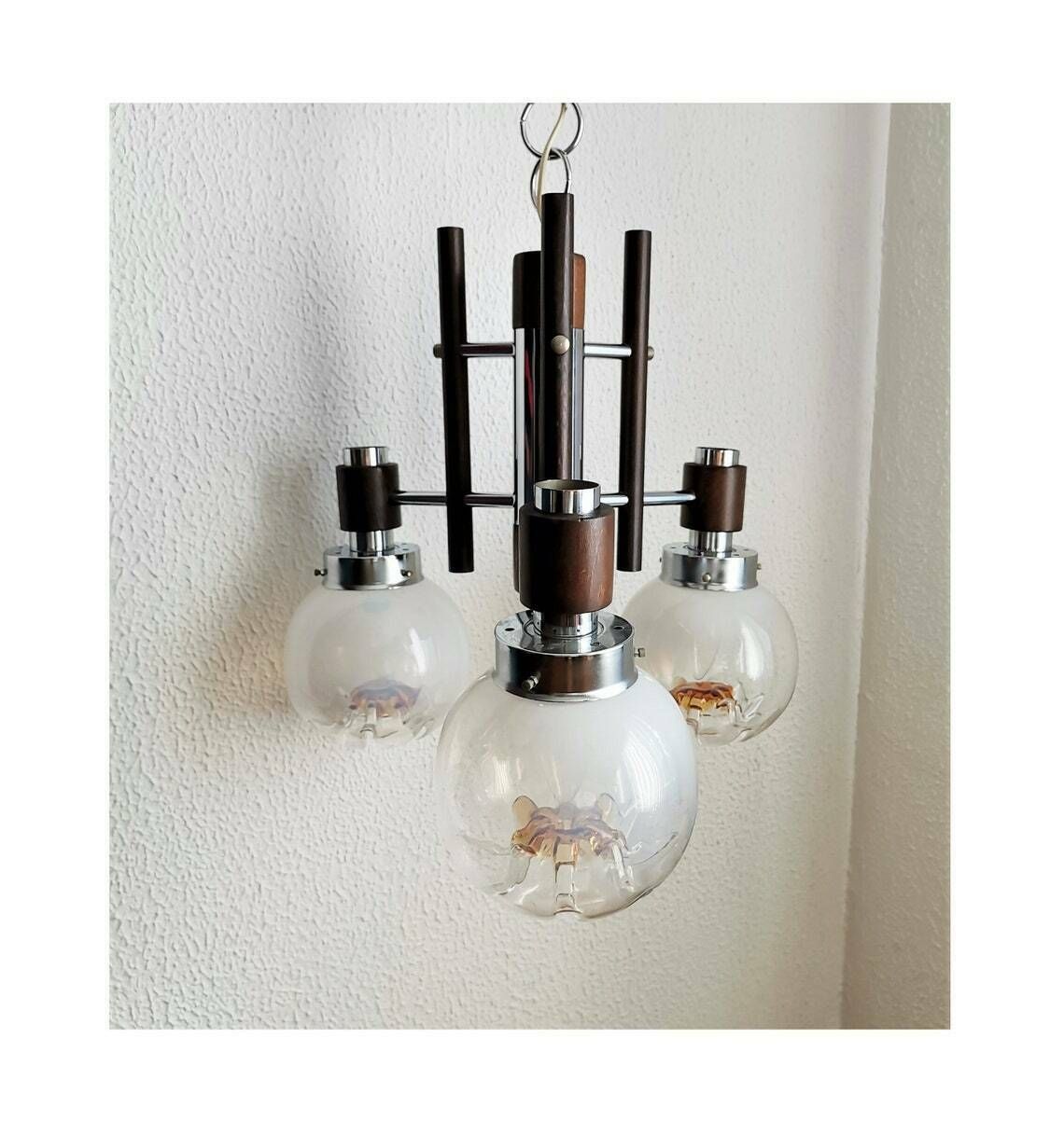Mazzega 3 Sphere Chandelier / Murano Pendant Light / 60s Italian Design / Mid Century Modern Home