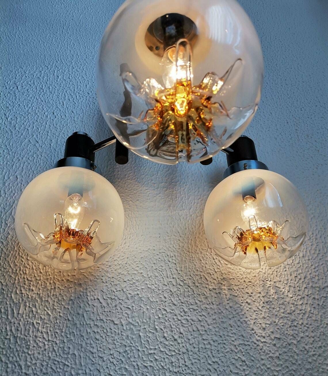 Mazzega 3 Sphere Chandelier / Murano Pendant Light / 60s Italian Design / Mid Century Modern Home photo furniture