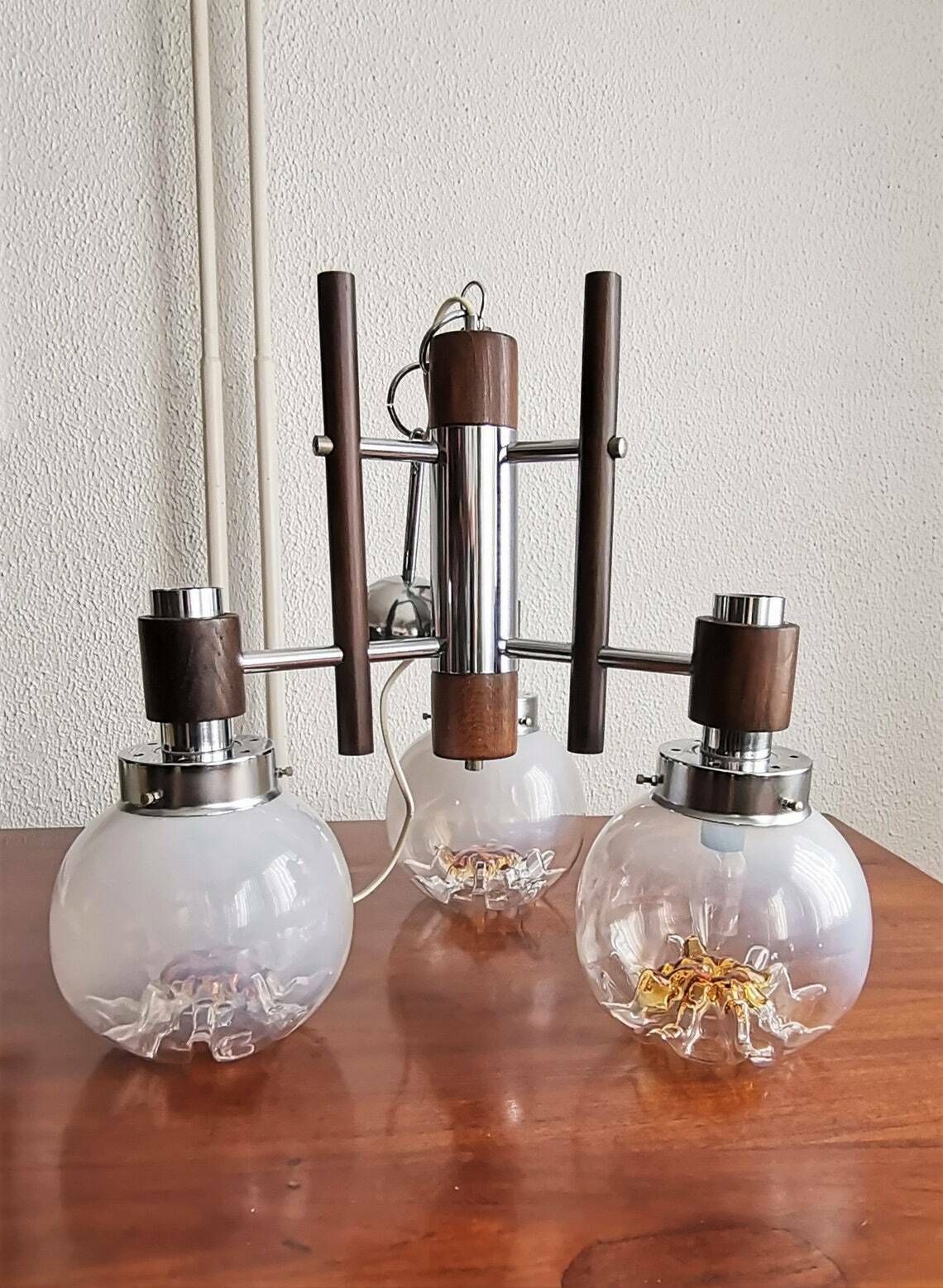 Mazzega 3 Sphere Chandelier / Murano Pendant Light / 60s Italian Design / Mid Century Modern Home photo vintage