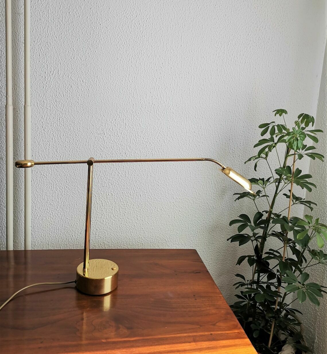 Vintage Brass Desk Lamp / Hustadt Leuchten / Minimal Design / 70s 80s Germany / Adjustable Office Desk Lamp / Space Age Lamp photo for sale