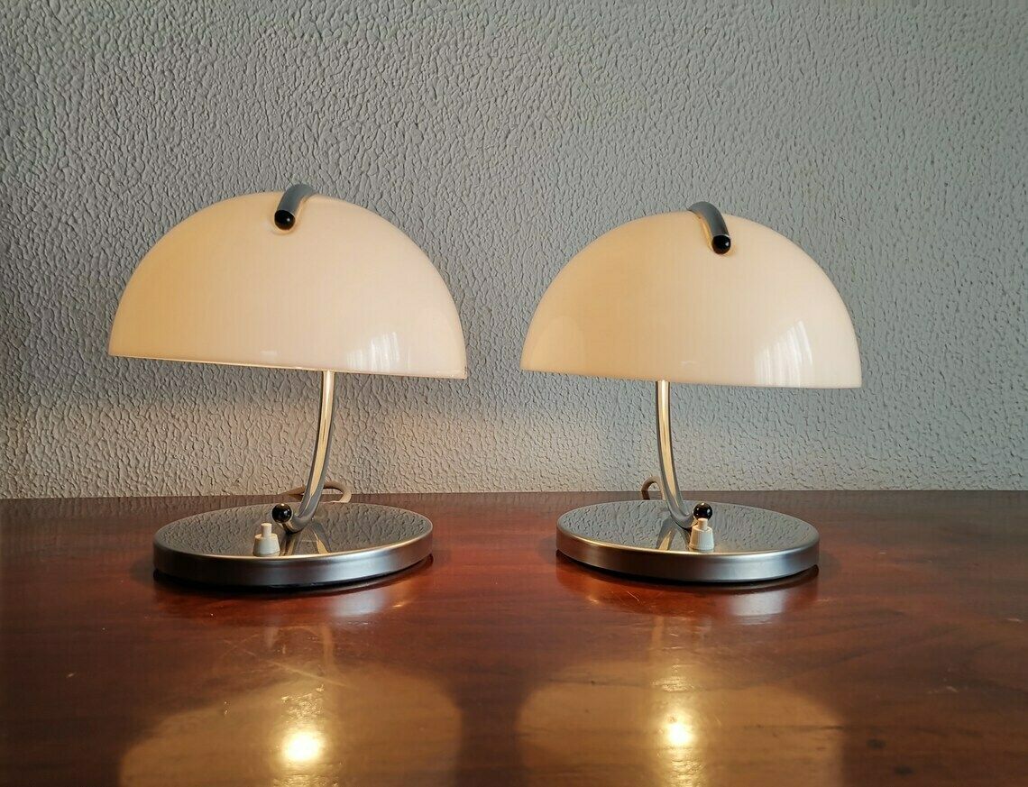 1 Of 2 Mid Century Mushroom Table Lamps / Luigi Massoni For Guzzini/ Space Age Table Lamps Made In Yugoslavia photo Lighting