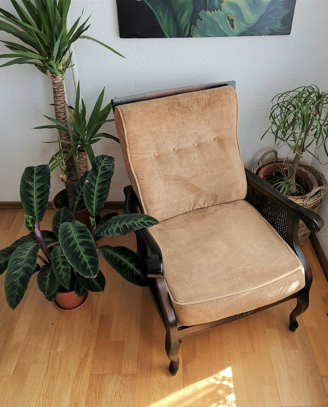 photo for sale Vintage Regency Style Armchair / 80s Yugoslavia / Upholstered Wicker Armchair / Mid Century Design