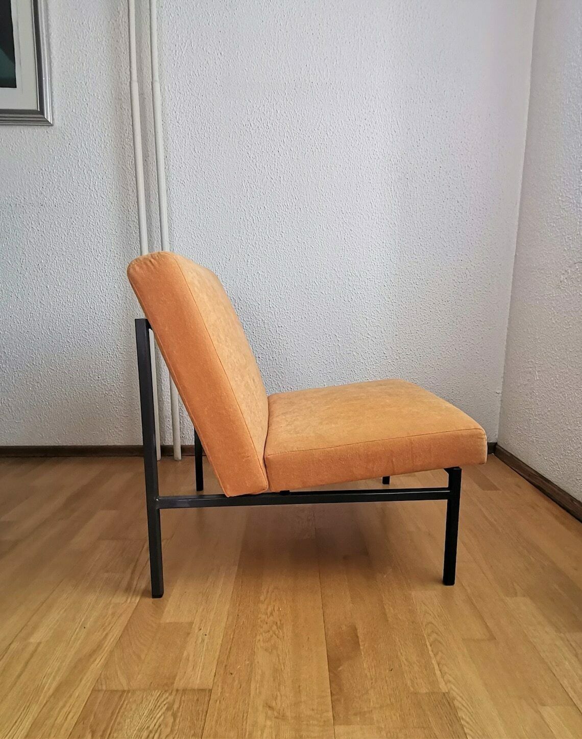 1 Of 4 Vintage Lounge Chairs / Pastel Peach Fabric / Industrial Style Metal Frame / 60s Lounge Chair Or Office Chair