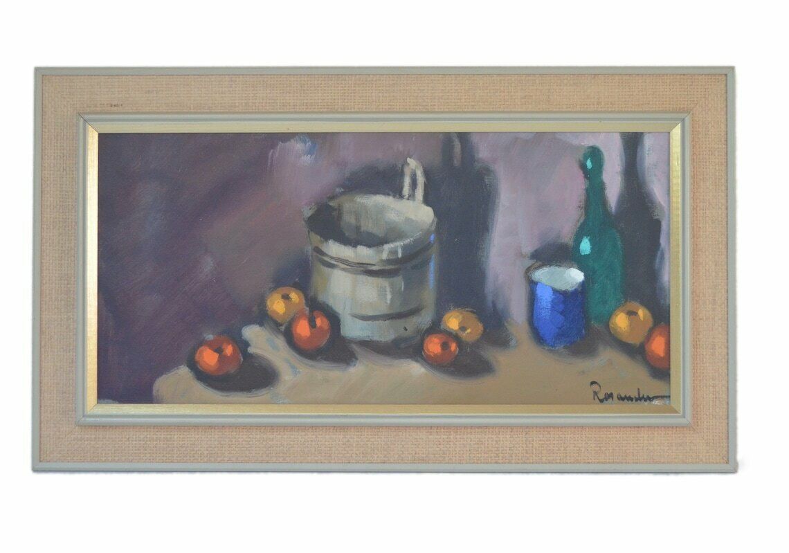 Vintage Swedish Midcentury Modernist Still Life Oil Painting, 1960s