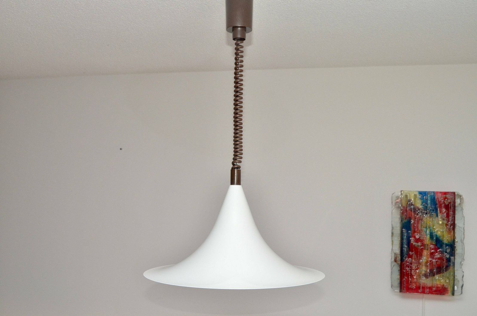Vintage Metal Semi Pendant Lamp Attributed To Dijkstra Netherlands, Witch Hat Model, New Old Stock 1970s