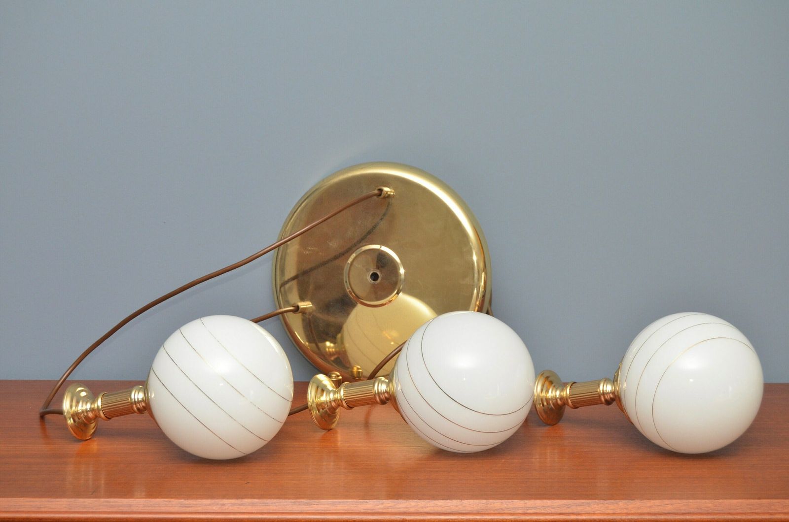 photo furniture Midcentury Hanging Cascade Hanging Lamp By Massive Belgium With Gold Stripes, 1980s