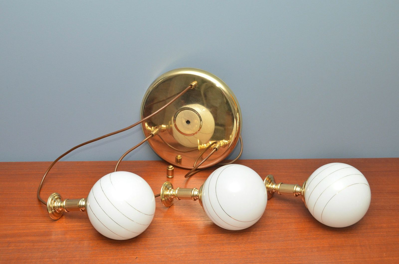 photo for sale Midcentury Hanging Cascade Hanging Lamp By Massive Belgium With Gold Stripes, 1980s