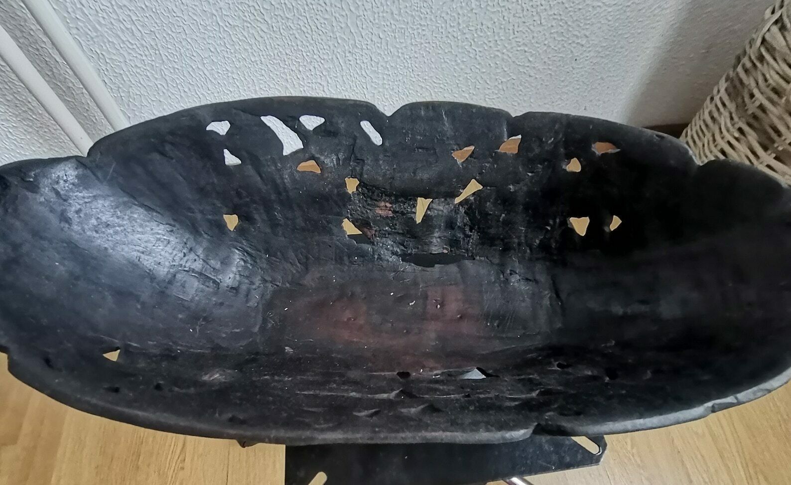 Authentic African Wooden Basket / Hand Carved Animal Motif / Elephant Lion Rhino Carvings / Fruit Bowl / Decoration / 20th Century photo vintage