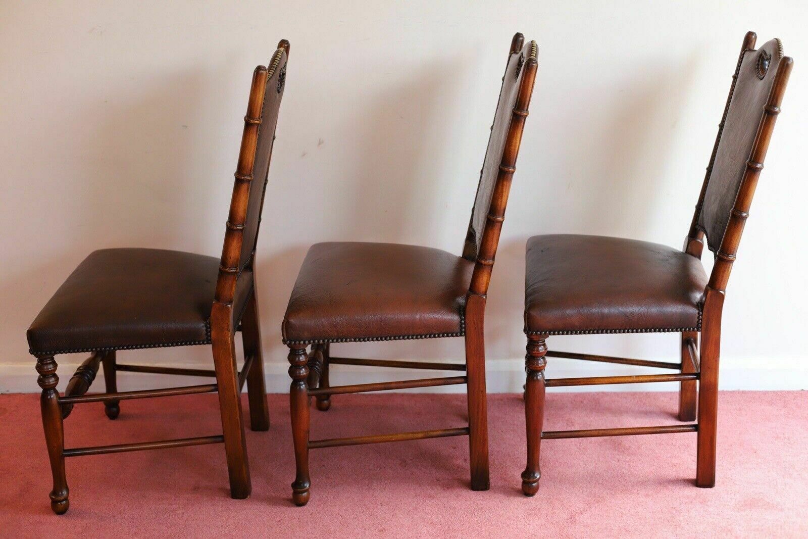 Fine Set Of 8 Leather Bamboo Effect Dining Chairs Made By Theodore Alexander photo 3300.0