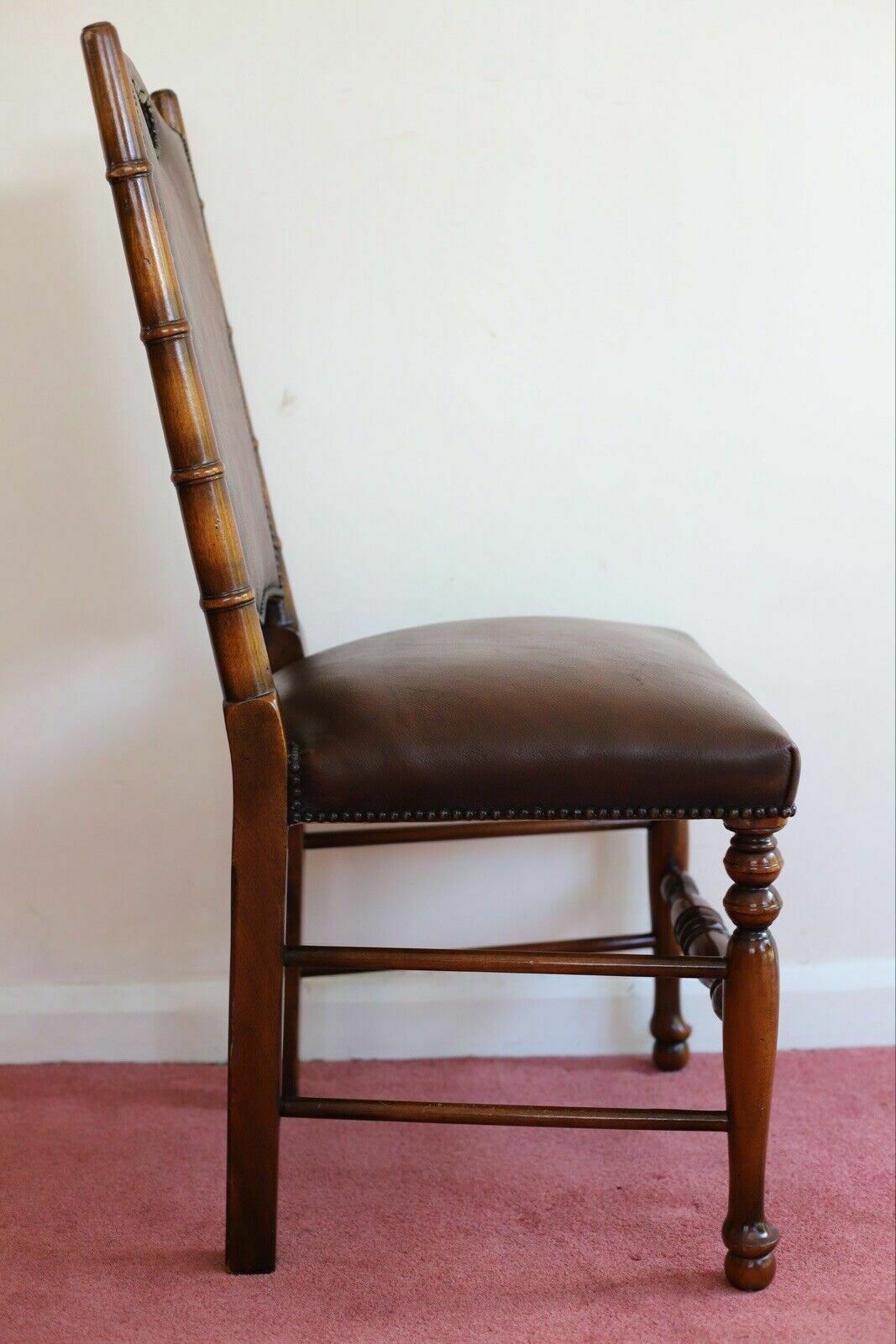 Furniture Fine Set Of 8 Leather Bamboo Effect Dining Chairs Made By Theodore Alexander photo