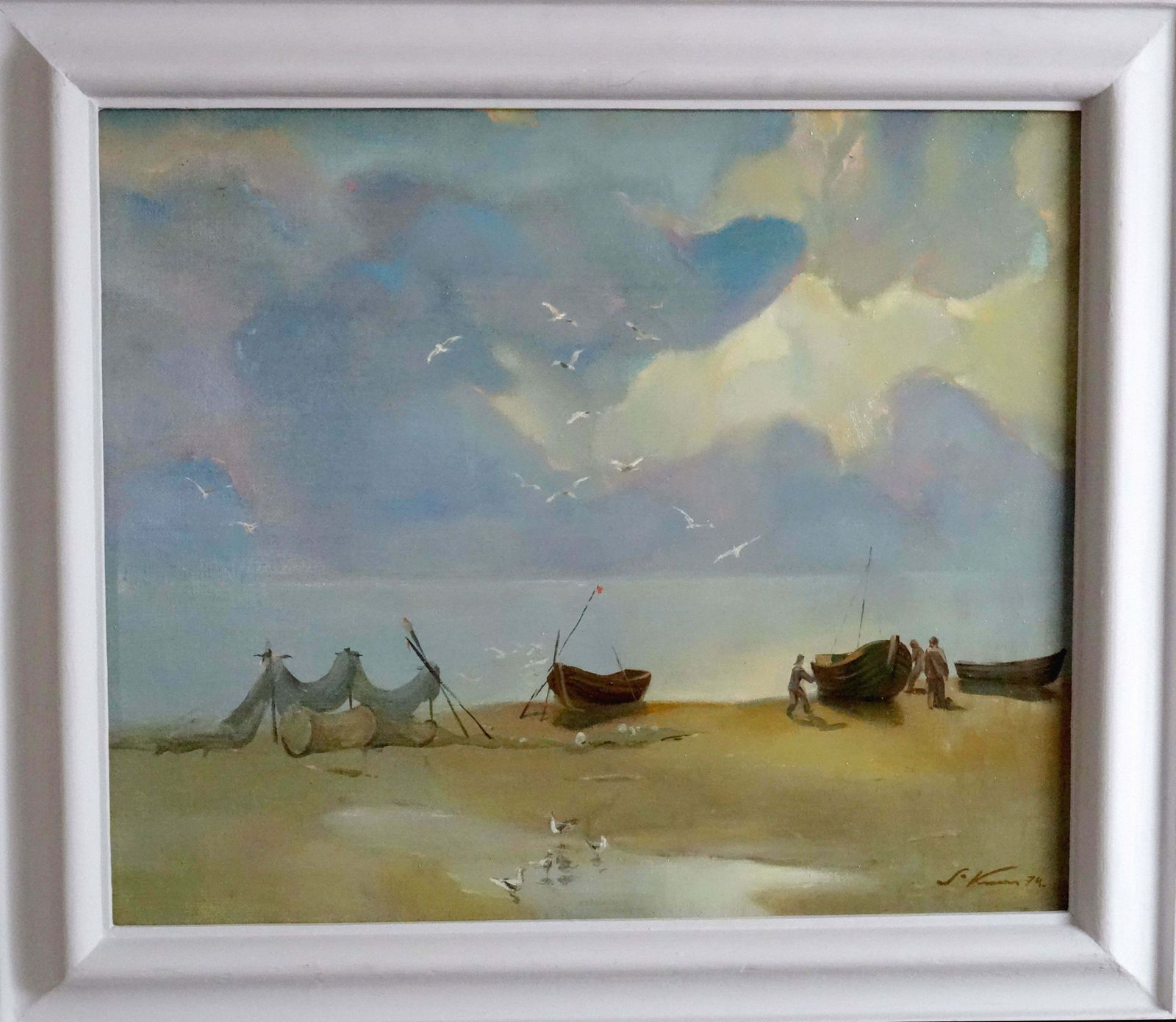 Stanislav Kreics Fishing Boats 1974, Oil On Canvas, photo furniture