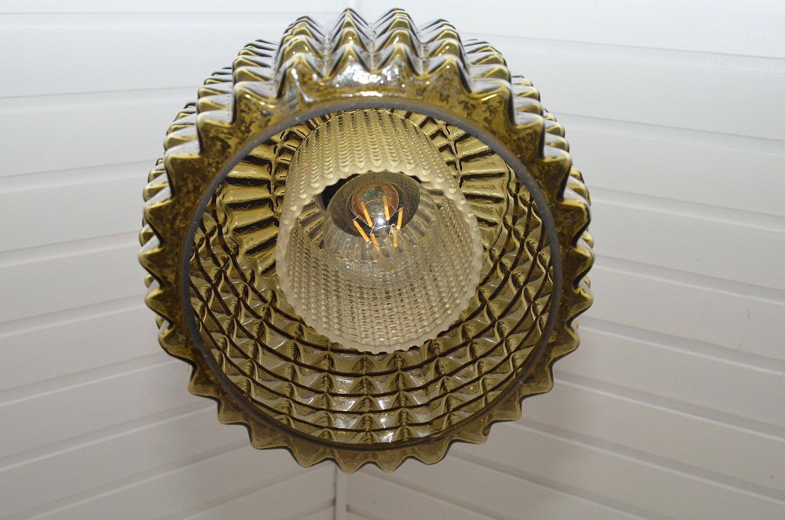 photo furniture Rare Scandinavian Ceiling Pendant Lamp With Double Shade Glass Attributed To Orrefors, Sweden 1960s